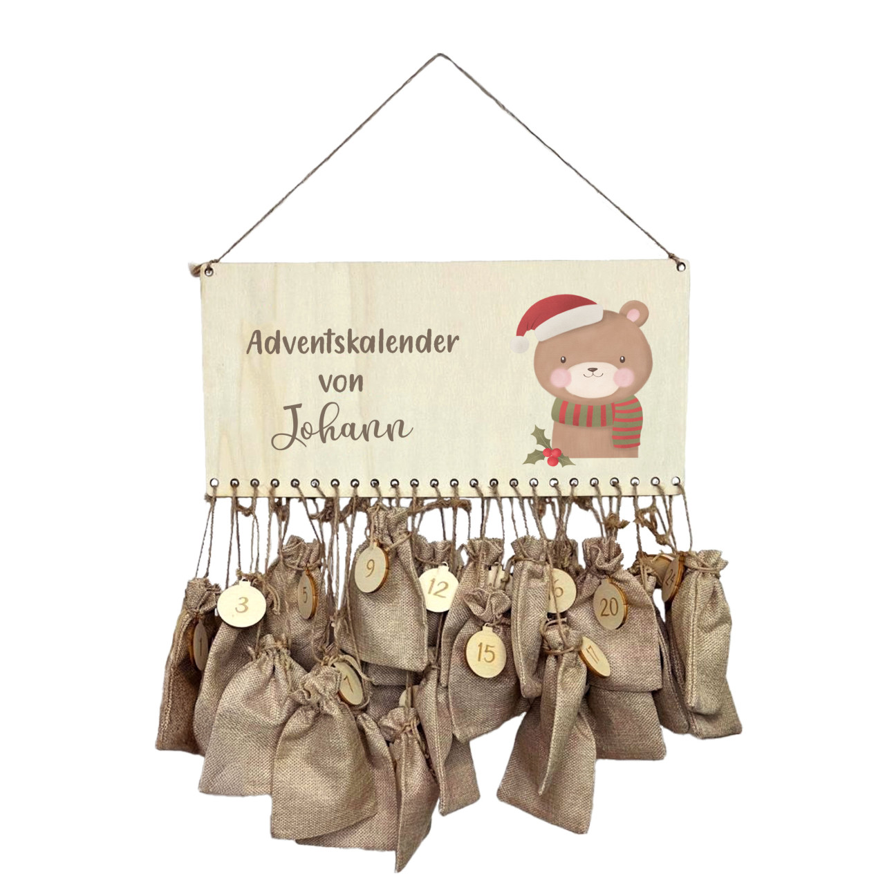 Adventskalender Kinder I personalisierter Adventskalender I befüllbarer Adventskalender Bär Mütze