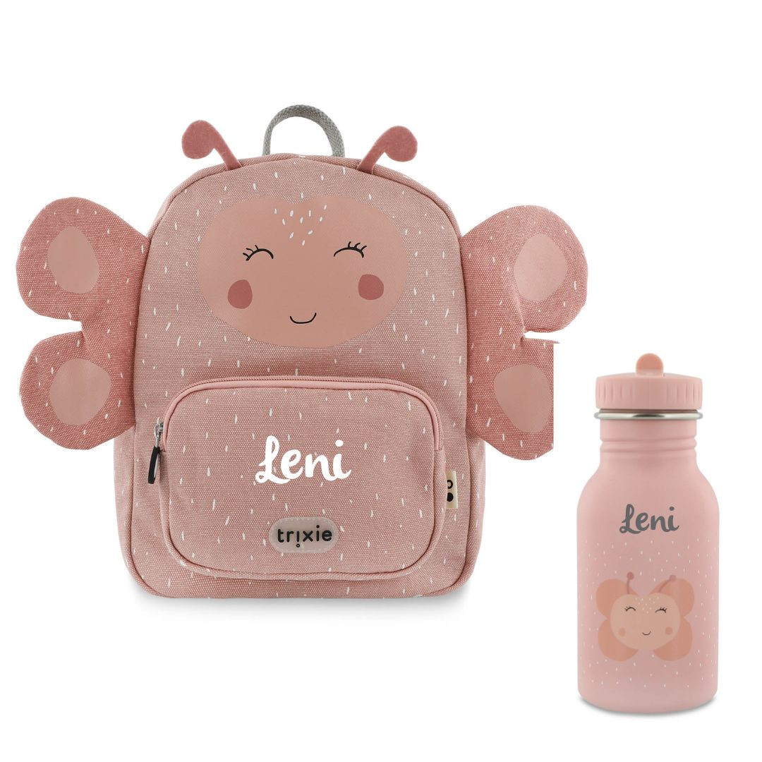 Kinderrucksack Set mit Trinkflasche und Namen, Kindergartenrucksack Set Trixie Schmetterling