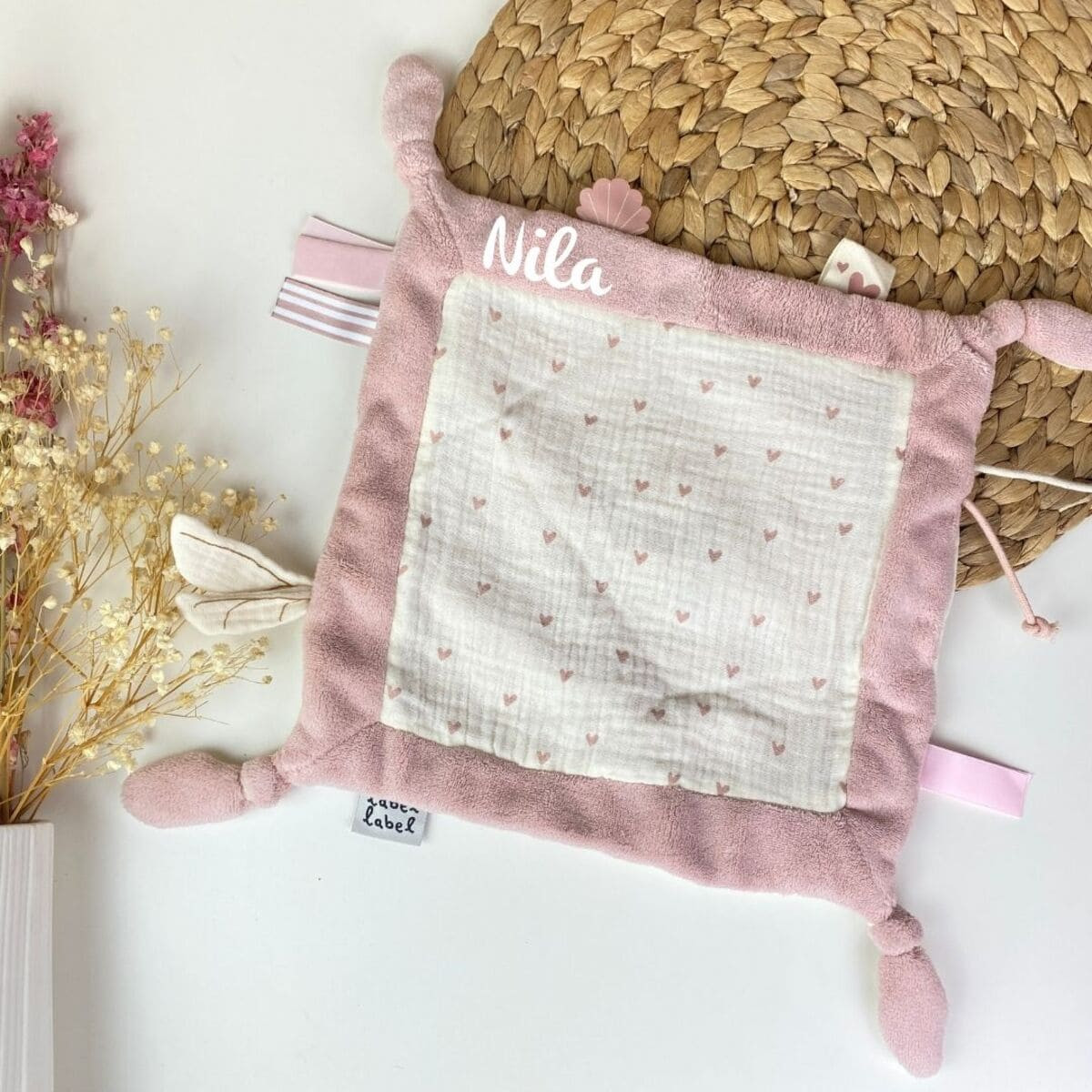 Schmusetuch rosa personalisiert, Schnuffeltuch, Schnullertuch mit Namen, Babygeschenke, Geburt