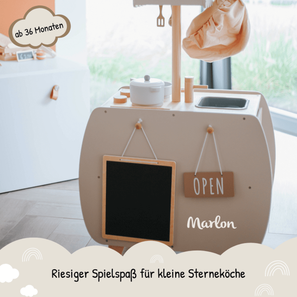 Bistro Kinderküche nougat label label, Geschenk zum 3. Geburtstag, personalisierbar