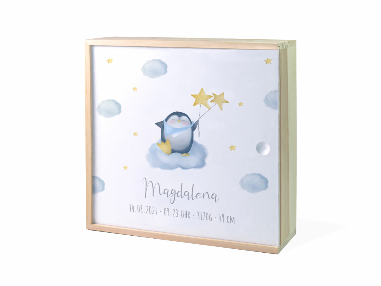 Erinnerungsbox Geburt | Pinguin Stern - Junge | Kidslino