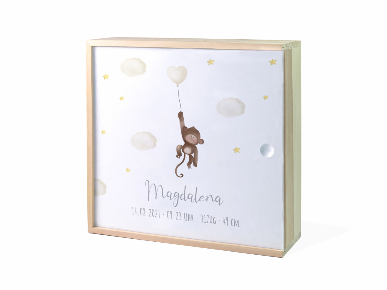 Erinnerungsbox Geburt | Affe Herzballon - Neutral | Kidslino