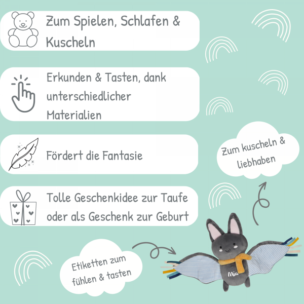 Huuraa Baby Lätzchen Mit Fledermaus-Motiv – Aus Bio-Baumwolle, OEKO-TEX Zertifiziert