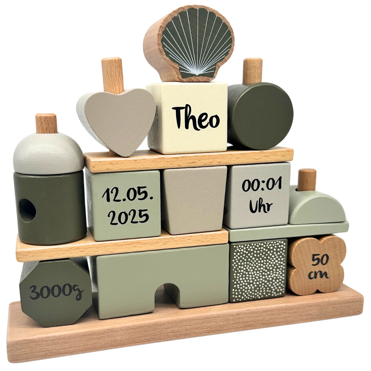 Stapel – und Steckspiel Haus - olive | label label | bedruckt personalisierbar