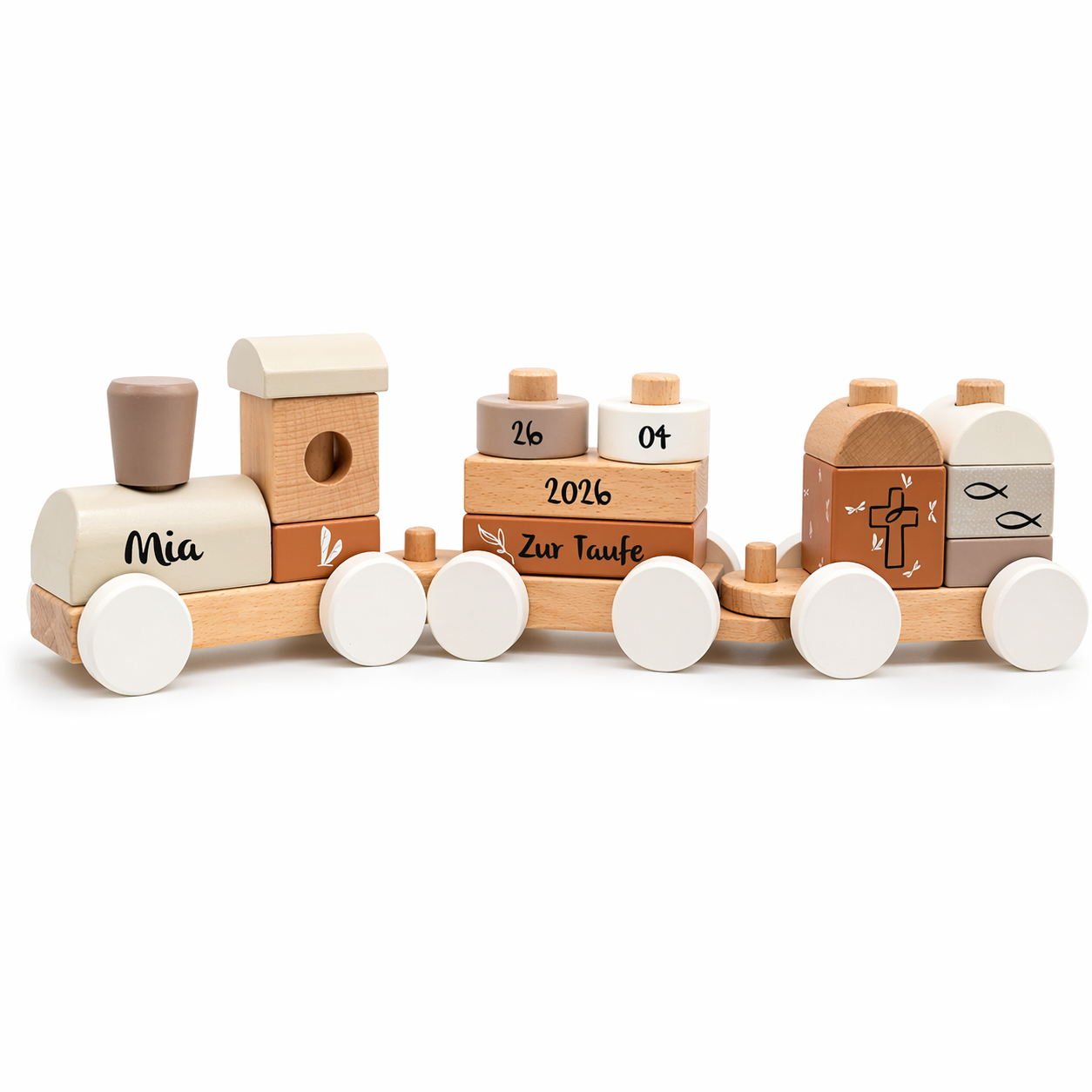 Geschenk zur Taufe | Holzeisenbahn nougat | personalisierbar