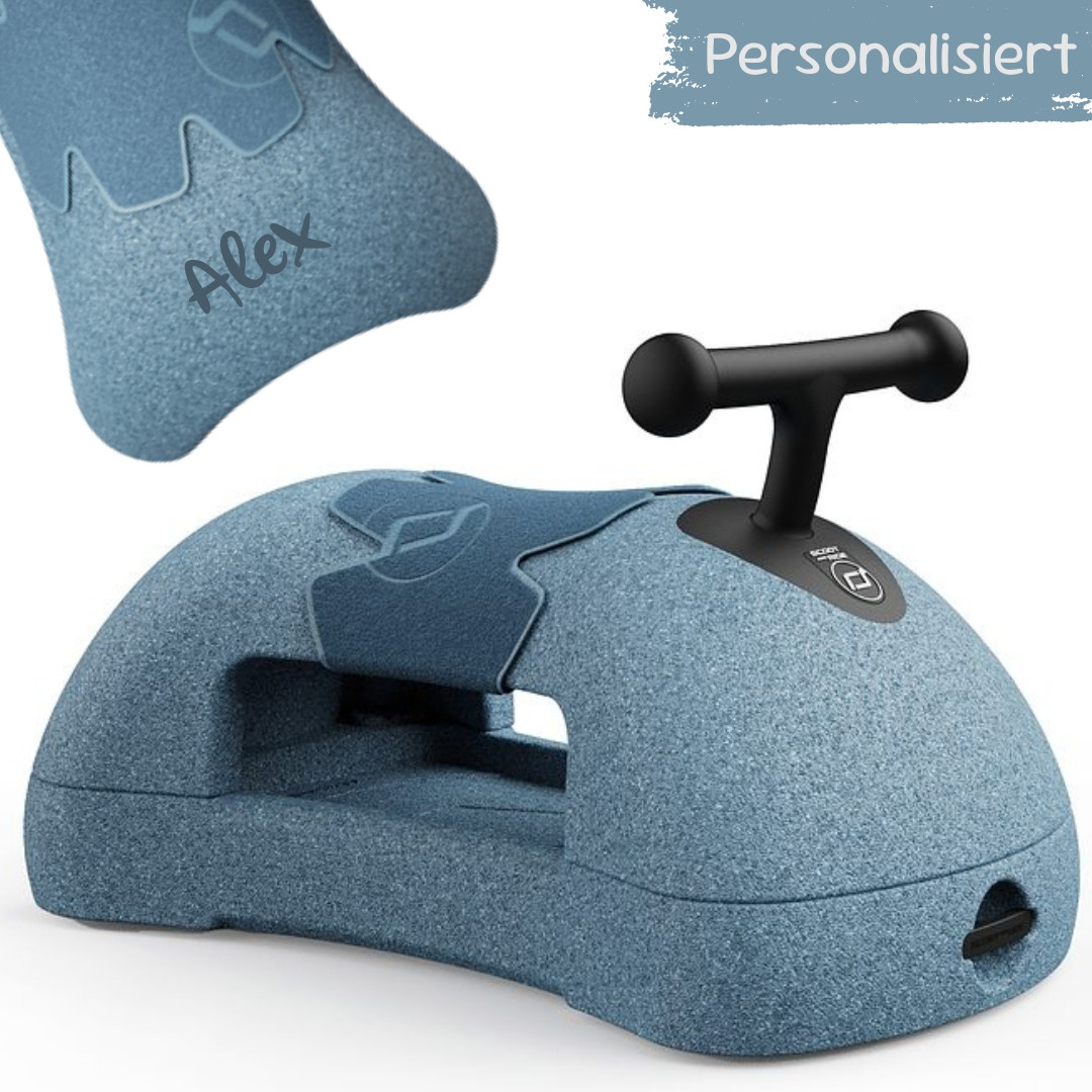 Multifunktionales Rutschfahrzeug in Steel von Scoot & Ride – mit ergonomischem Sitz, Stauraum, Gleitpolstern und 360°-Rädern für Kinder ab 62 cm Körpergröße.