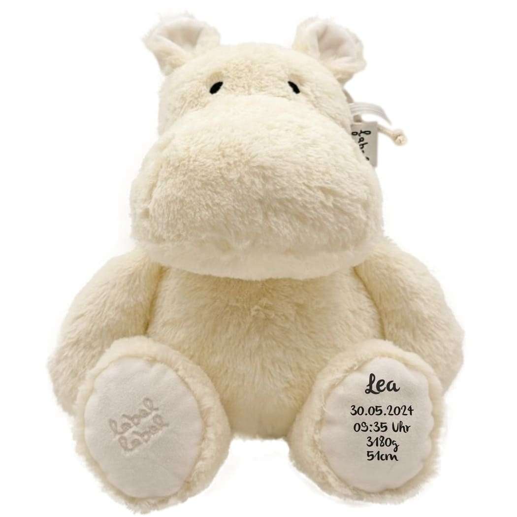 Kuscheltier Hippo personalisiert Stofftier Baby Label Label