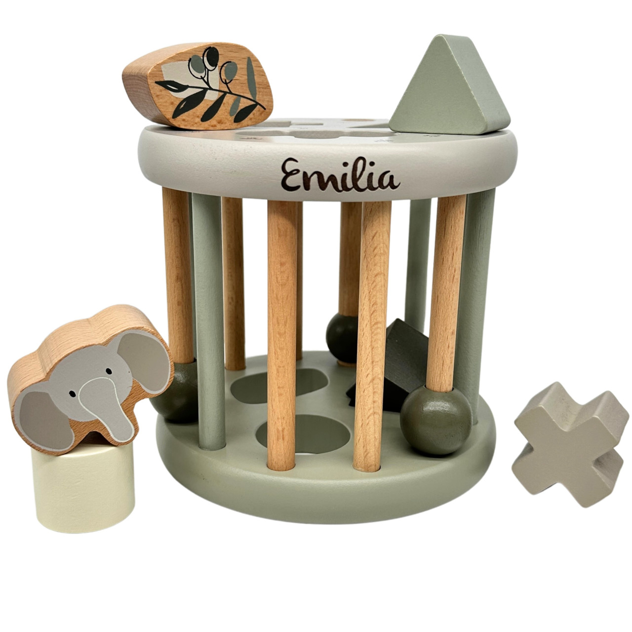 Babygeschenk zur Geburt - Sortierspiel Rad Olive mit Namen 