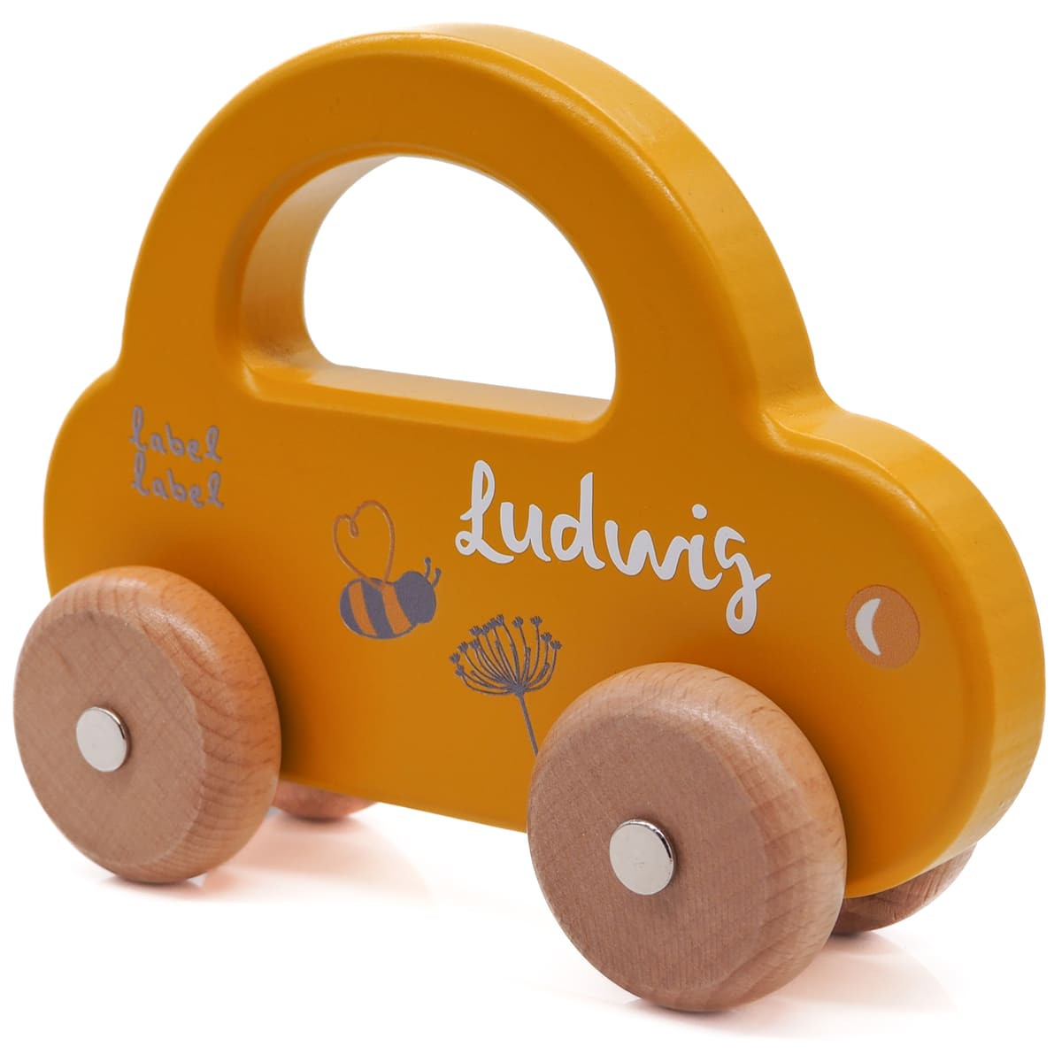 Holz-Spielzeugauto gelb | label label | personalisierbar