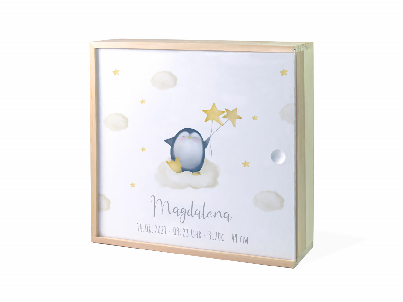 Erinnerungsbox Geburt | Pinguin Stern - Neutral | Kidslino