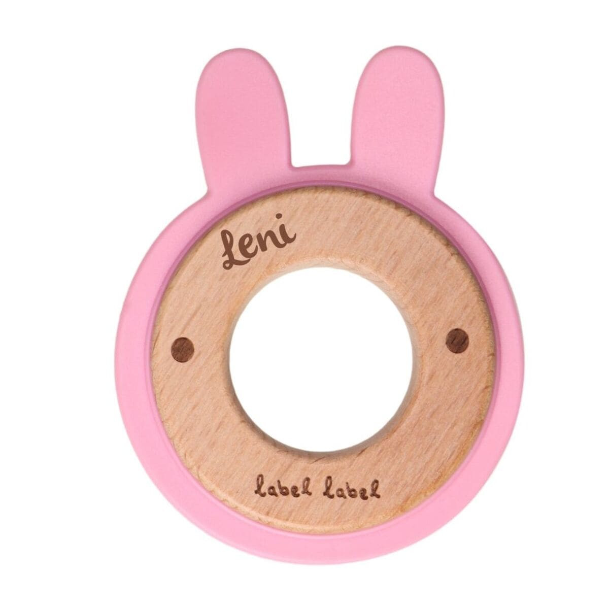 Holz & Silikon Beißring Hasenkopf rosa | Babygeschenk | personalisierbar