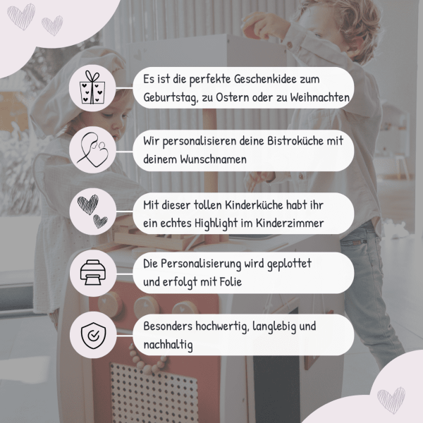 Bistro Kinderküche rosa label label, Geschenk zum 3. Geburtstag, personalisierbar