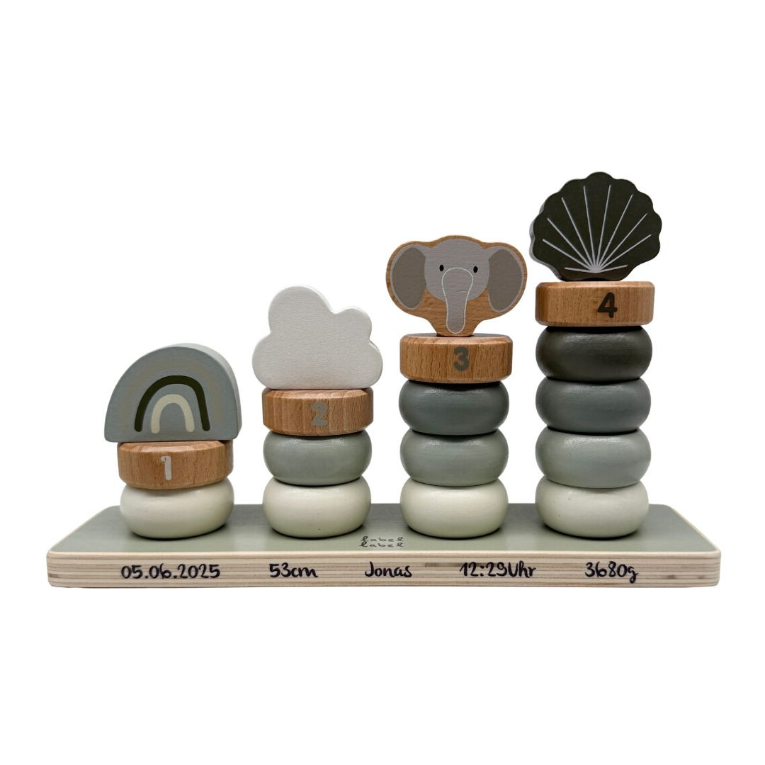 Stapelspiel Elefant Olive | Babygeschenk | personalisierbar