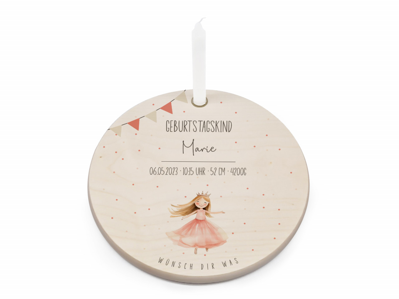 Geburtstagsteller Holz Prinzessin