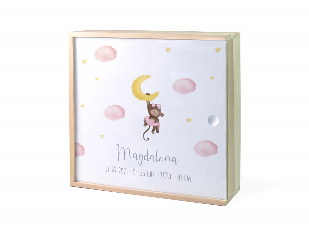 Erinnerungsbox Geburt | Affe Mond - Mädchen | Kidslino