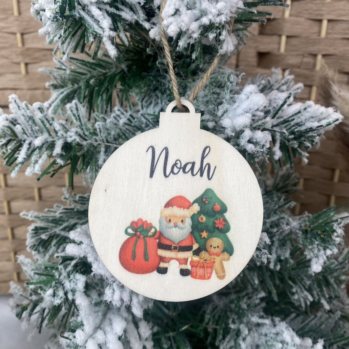 Weihnachtskugel bedruckt I Christbaumkugel aus Holz I Geschenkanhänger personalisiert Weihnachtsmann