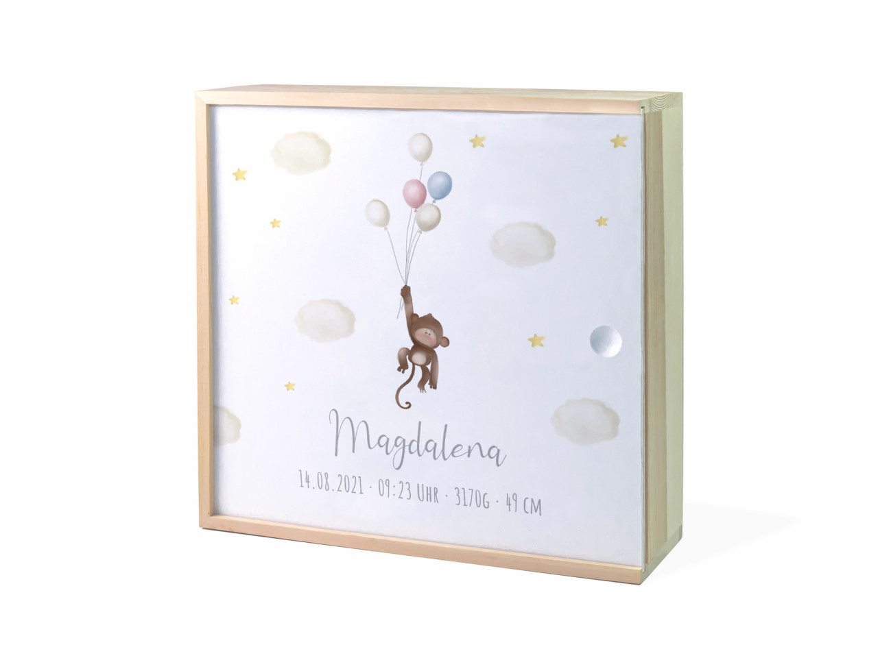 Erinnerungsbox Geburt | Affe Luftballons - Neutral | Kidslino