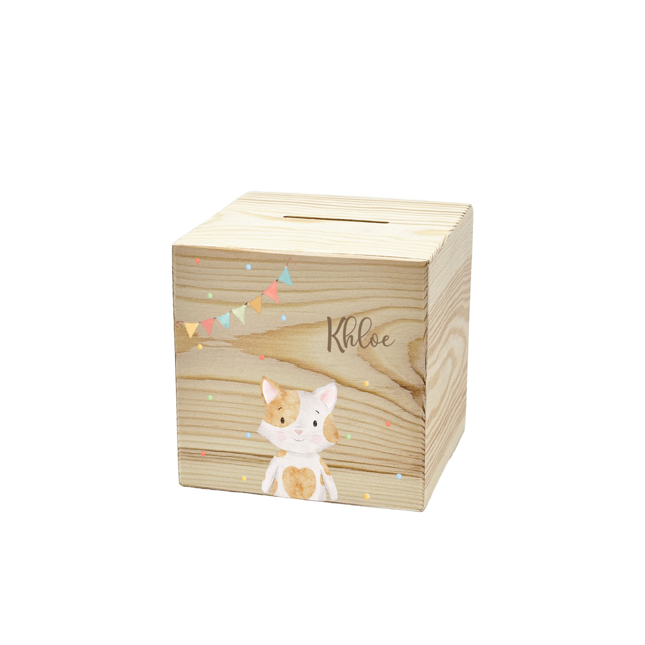 Personalisierte Holzspardose Katze | Kidslino