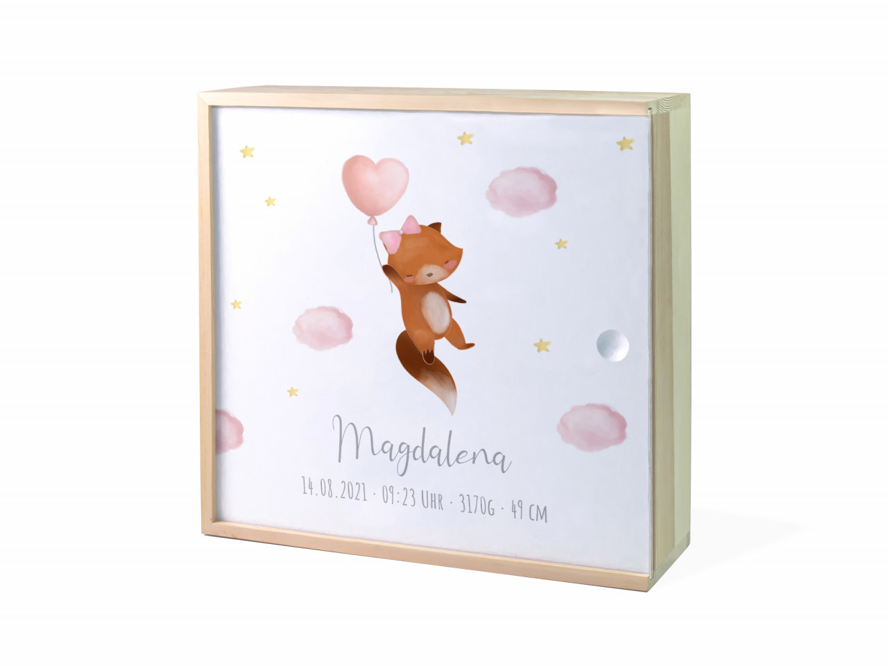 Erinnerungsbox Geburt | Fuchs Herzballon - Mädchen | Kidslino