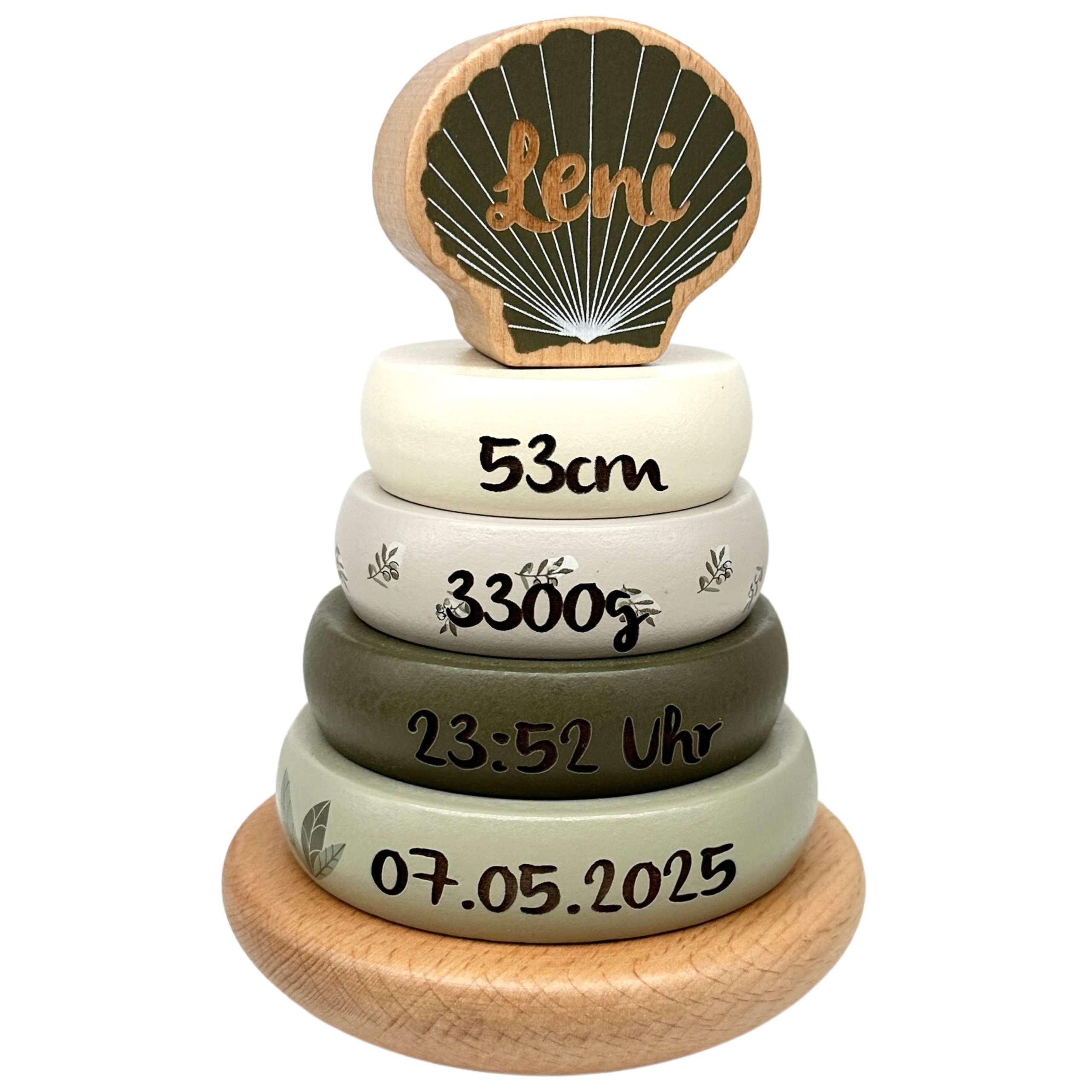 Elefantasie Holz Stapelturm Personalisiert - Mit Namen & Geburtsdatum