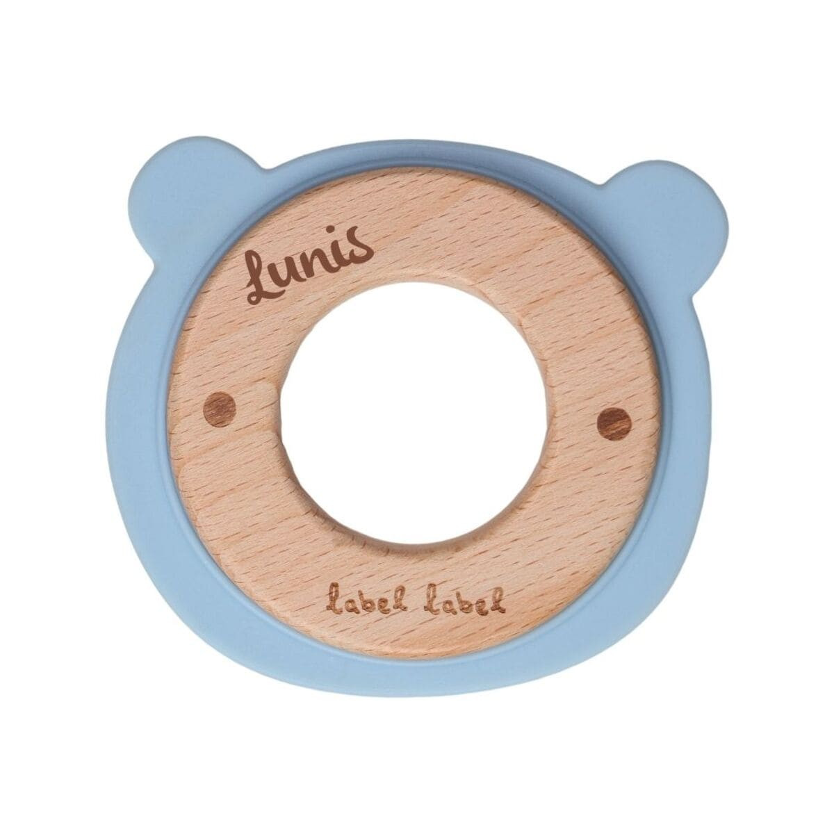 Holz & Silikon Beißring Bärenkopf blau | Babygeschenk | personalisierbar