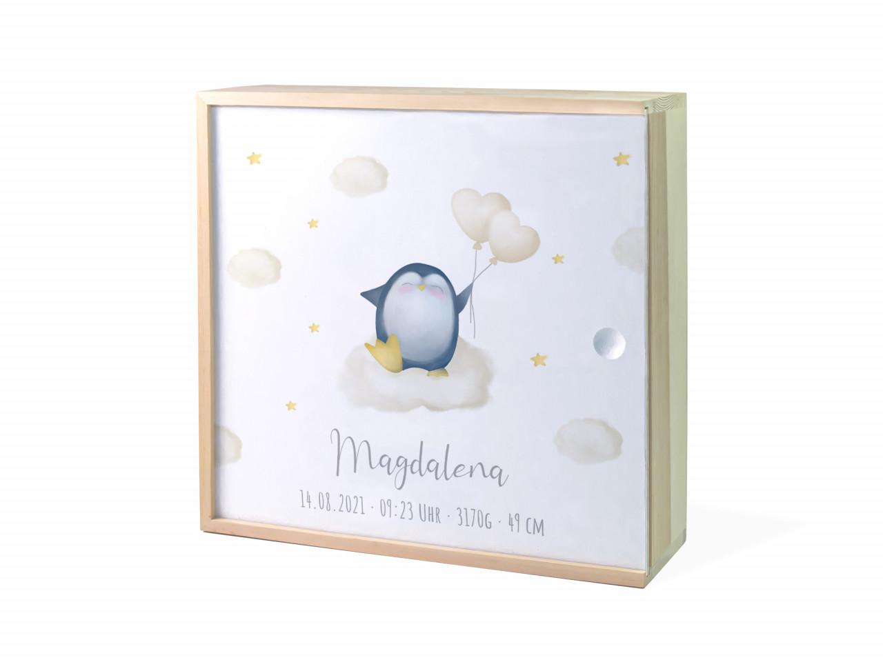 Erinnerungsbox Geburt | Pinguin Herzballon - Neutral | Kidslino