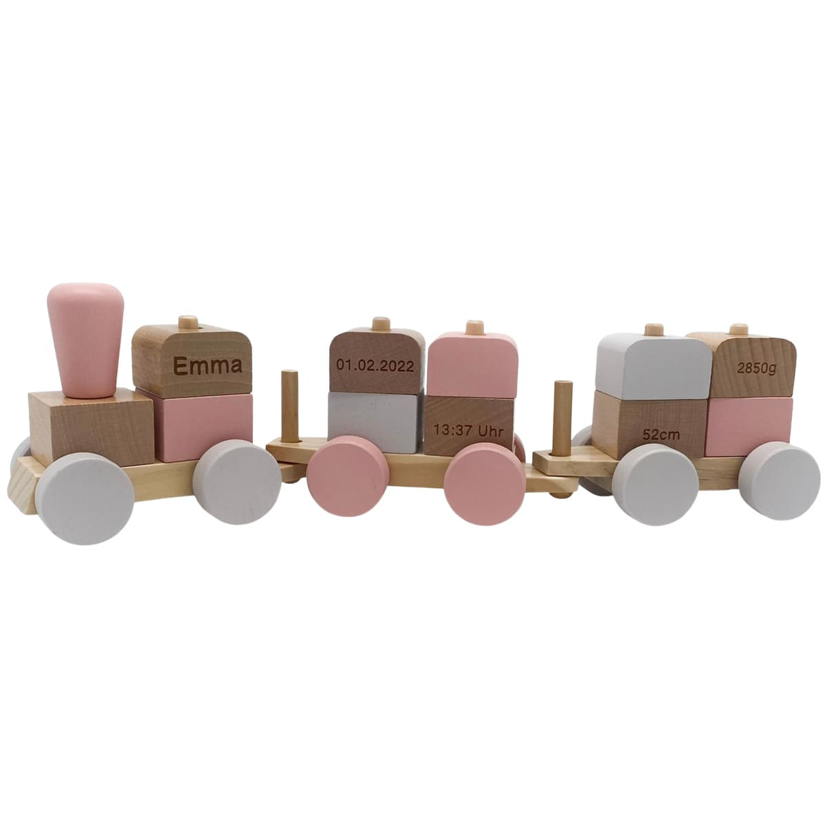 Holz-Zug Lokomotive Eisenbahn rosa/natur | Jollein | personalisierbar